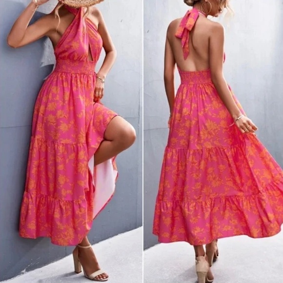 Boho floral print halter maxi dress - Picture 2 of 9